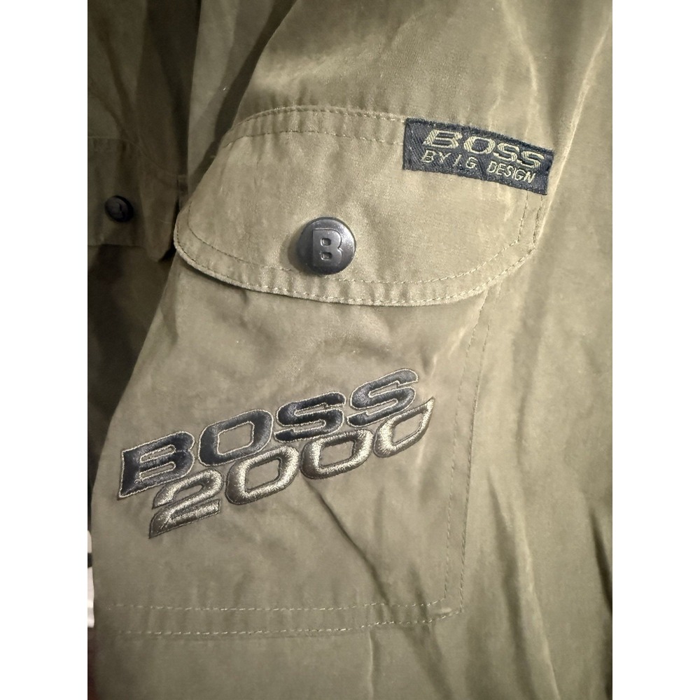 Vintage Boss By IG Designs XXL 90s Y2K Olive Green Puffer Oversized Jacket - Picture 2 of 11